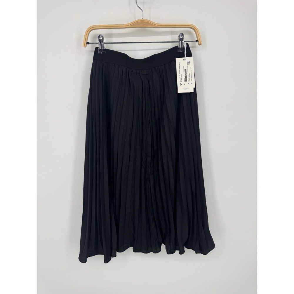 NWT Grace Karin Pleated Midi Skirt Women's Medium Black Elastic Waist Preppy